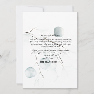 Tarjeta De Agradecimiento Boda Minimalista Acuarela de Eucalipto