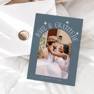 Tarjeta De Agradecimiento Boda Minimalista Amor & Gratitud Foto Pizarra Azul