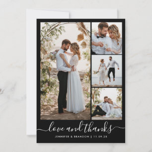 Tarjeta De Agradecimiento Boda minimalista Boda multifoto negro