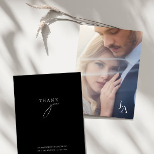 Tarjeta De Agradecimiento Boda Minimalista con Foto y Letra Negra