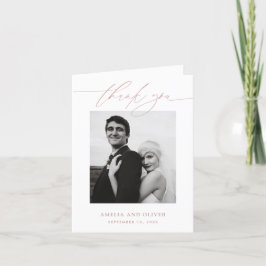 Tarjeta De Agradecimiento Boda Minimalista con Foto y Letra Script Rosa Polv