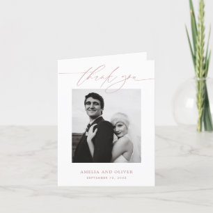 Tarjeta De Agradecimiento Boda Minimalista con Foto y Letra Script Rosa Polv