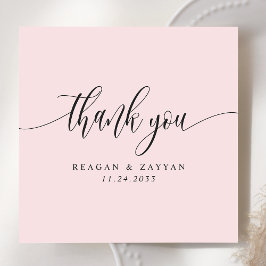 Tarjeta De Agradecimiento Boda Minimalista con Letra Script Rosa Claro