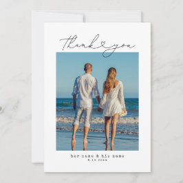 Tarjeta De Agradecimiento Boda Minimalista Corazón Escritura Sencilla