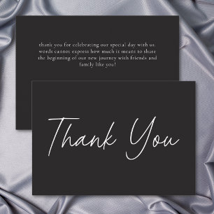 Tarjeta De Agradecimiento Boda minimalista de carbón negro elegante