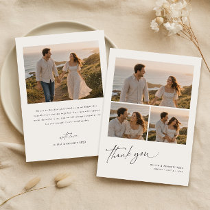 Tarjeta De Agradecimiento Boda Minimalista de Colaje de Fotos con Letra Scri