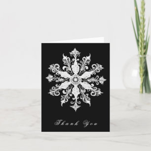 Tarjeta De Agradecimiento Boda minimalista de copos de nieve Negra