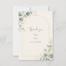 Tarjeta De Agradecimiento Boda Minimalista de Eucalipto con Arco de Oro