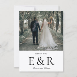 Tarjeta De Agradecimiento Boda Minimalista de Monograma Foto Moderna y Audaz