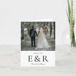 Tarjeta De Agradecimiento Boda Minimalista de Monograma Foto Moderna y Audaz