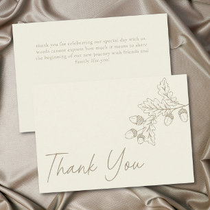 Tarjeta De Agradecimiento Boda Minimalista de Otoño con Hoja de Roble y Bell