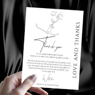 Tarjeta De Agradecimiento Boda minimalista de Pareja de Besado de Arte de Un