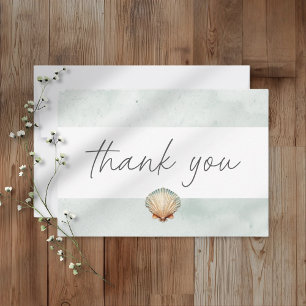 Tarjeta De Agradecimiento Boda Minimalista de Playa con Acuarela de Conchas