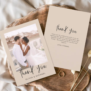 Tarjeta De Agradecimiento Boda Minimalista de Terracota Gracias Foto