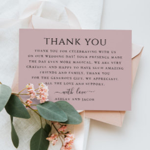 Tarjeta De Agradecimiento Boda minimalista de tipografía de rosa polvoriento