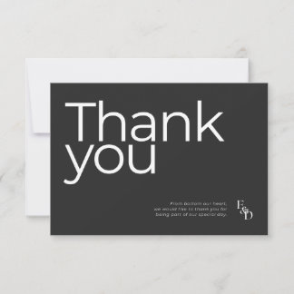 Tarjeta De Agradecimiento Boda minimalista de tipografía en blanco y negro