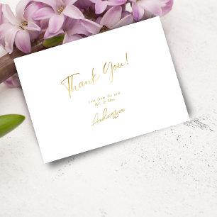 Tarjeta De Agradecimiento Boda Minimalista Elegante Blanca y Dorada con Letr