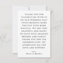 Tarjeta De Agradecimiento Boda Minimalista Elegante | Simple Negro y Blanco