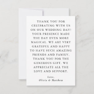 Tarjeta De Agradecimiento Boda Minimalista Elegante Simple Negro y Blanco