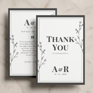 Tarjeta De Agradecimiento Boda Minimalista en Blanco y Negro