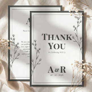 Tarjeta De Agradecimiento Boda Minimalista en Blanco y Negro