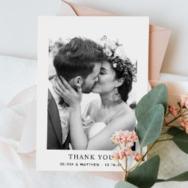 Tarjeta De Agradecimiento Boda minimalista en blanco y negro | Foto clásica