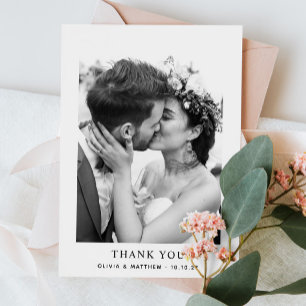 Tarjeta De Agradecimiento Boda minimalista en blanco y negro Foto clásica