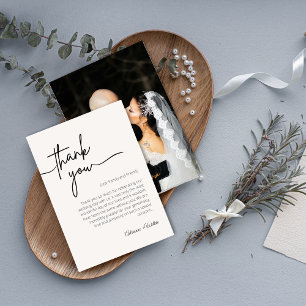 Tarjeta De Agradecimiento Boda Minimalista en Negro y Blanco Neutro