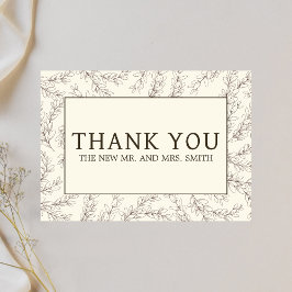 Tarjeta De Agradecimiento Boda minimalista floral beige