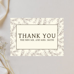 Tarjeta De Agradecimiento Boda minimalista floral beige