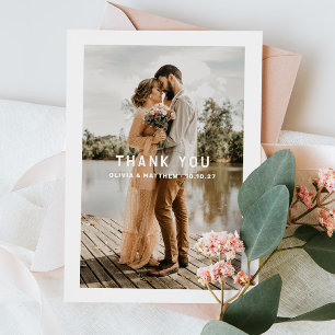Tarjeta De Agradecimiento Boda Minimalista   Foto Neutral Simple y Limpia