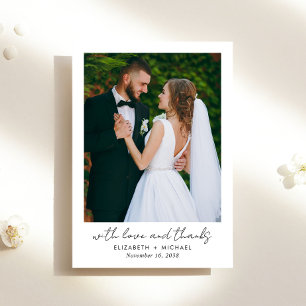 Tarjeta De Agradecimiento Boda Minimalista fotográfico con guión de moda