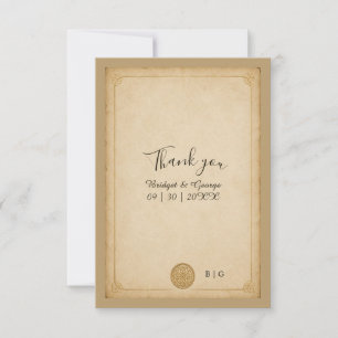 Tarjeta De Agradecimiento Boda Minimalista Medieval Pergamino Nudo Celta