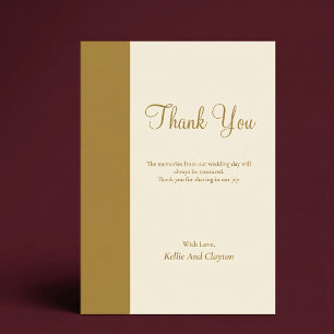 Tarjeta De Agradecimiento Boda Minimalista Moderna Barra de Oro Marfil