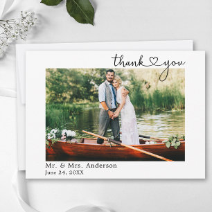 Tarjeta De Agradecimiento Boda Minimalista Moderna Caligrafía Corazón