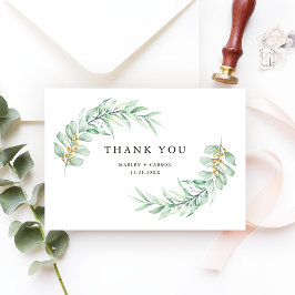 Tarjeta De Agradecimiento Boda Minimalista Moderna con Follaje Verde