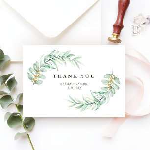 Tarjeta De Agradecimiento Boda Minimalista Moderna con Follaje Verde