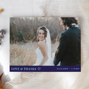 Tarjeta De Agradecimiento Boda Minimalista Moderna Foto Azul Marino