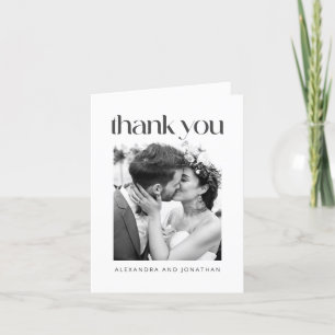 Tarjeta De Agradecimiento Boda Minimalista Moderna Foto Doble en Blanco