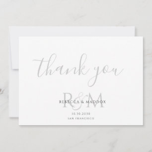 Tarjeta De Agradecimiento Boda Minimalista Moderna Monograma Gris