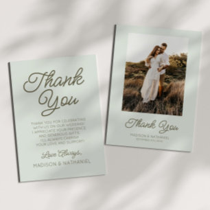 Tarjeta De Agradecimiento Boda Minimalista Moderna Verde Salvia
