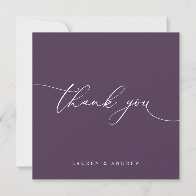 Tarjeta De Agradecimiento Boda Minimalista moderno Purple Plum (Anverso)