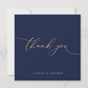 Tarjeta De Agradecimiento Boda Minimalista Navy Blue y Gold Gracias
