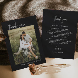 Tarjeta De Agradecimiento Boda Minimalista negro de fotos gracias a las tarj
