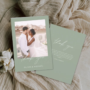 Tarjeta De Agradecimiento Boda Minimalista Sage Green Gracias Foto