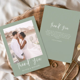 Tarjeta De Agradecimiento Boda Minimalista Sage Green Gracias Foto