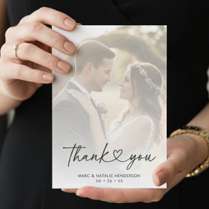 Tarjeta De Agradecimiento Boda Minimalista Simple Corazón Script Moderno