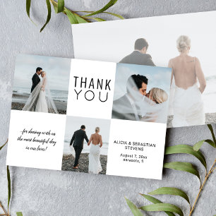 Tarjeta De Agradecimiento Boda minimalista simple de collage de fotos de 4