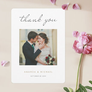 Tarjeta De Agradecimiento Boda Minimalista simple y moderno de oro negro