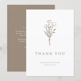 Tarjeta De Agradecimiento Boda minimalista Taupe Floral Bouquet